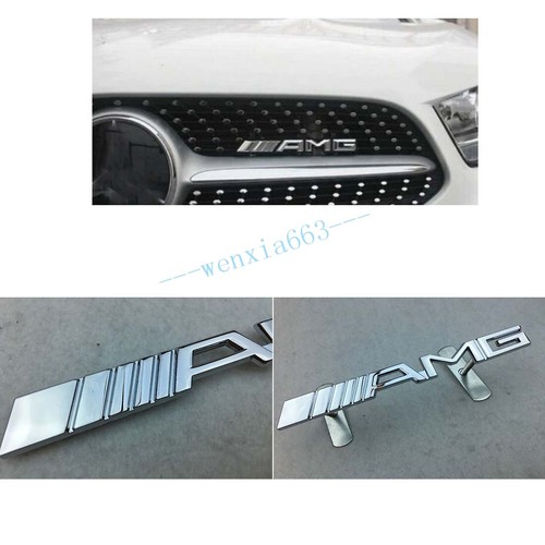AMG Metal Car Front Grill Badge 3D Logo Emblem Chrome Silver For Mercedes Benz - Picture 3 of 3