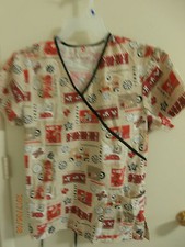 WOMAN'S MEDIUM SCRUB SCRUBS TOP SHIRT BY WHITE CROSS BUTTERFLIES LADYBUGS