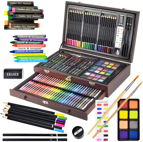 145PCS Deluxe Art Set Holzkiste & Zeichenset Buntstifte Öl Pastellstifte Farbe - Bild 12 von 15
