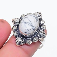 Howlite Gemstone Handmade 925 Sterling Silver Jewelry Ring Size 7 US