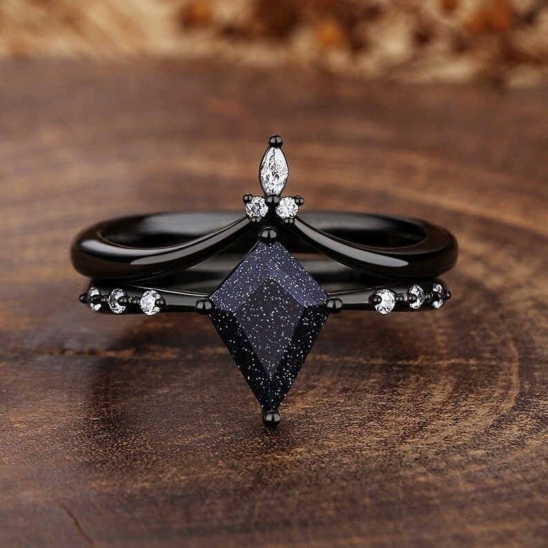 Gothic Sandstone Engagement Ring with Unique Starry Night Design for Women-image