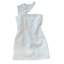 Ronny Kobo Medium Optic White Lunella Mini Sheath Dress Asymmetrical Neck $448