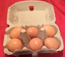 Erzi Finta Gioco Legno Negozio Alimentare Merchandise 6 Uova Marroni Made In Germany