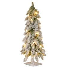 National Tree 24" Snowy Downswept Forestree with Metal Plate and 50 Clear Lights