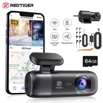 REDTIGER Dash Cam 4K Front and Rear Dash Camera WiFi GPS  with Hardwire Kit