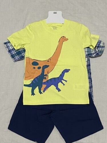 NEW Carter's Toddler Boy 3-piece Dinosaur Tee Shirt, Shirt & Shorts Set, Size 4T