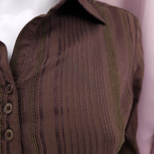 Cato Women's Brown Striped Long Sleeve Button-Up Shirt Top Small - Picture 4 of 7