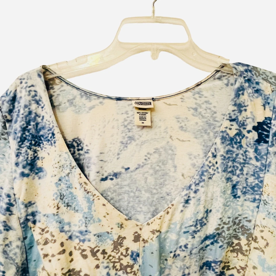 Top Route 66 para mujer 3X azul tostado estampado salpicaduras lazo cintura manga aleteada pulóver Foto 3 de 4