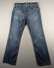Vintage 7 For All Mankind Jeans Mens 34 Blue Slouchy Made In USA Distressed Fade