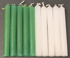 Mini 4" Chime Candles: 5 Green, 5 Bright White 10 Total (Spell Altar Ritual) 