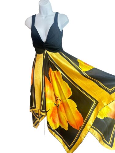 VTG Y2K Floral Asymmetrical Babydoll Open Back Fairy Goth Resort Midi Dress M - Picture 2 of 10
