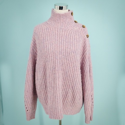 J. Crew Size Large L Purple Pink Turtleneck Button Alpaca Merino Wool Sweater