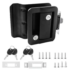 Black RV Entry Door Lock Handle Knob w/ Deadbolt Camper Travel Trailer Latch Key