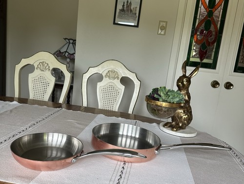French - Copper / Stainless - Set Of 2 Frying Pans 8” And 9 3/4”