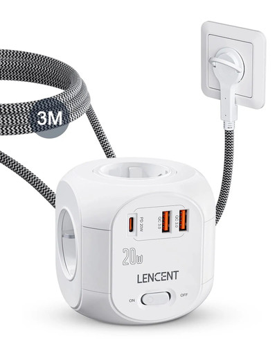 Striscia di Alimentazione Flat EU Plug Cube con Prese 4AC +2 USB+ 1Type C Ricarica Rapida 2M - Foto 7 di 18