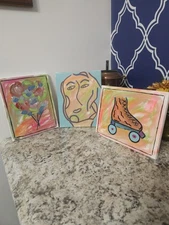 Original Paintings Abstract Set of Three 80S Modern Contemporary Art By Maxwell