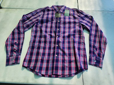 J. MAVERICK NEW YORK MEN'S AUGUSTUS DRESS PLAID LONG SLEEVE SHIRT DARK PINK/BLUE