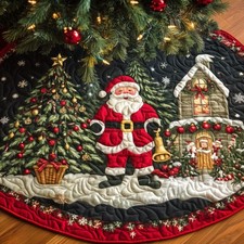 SALE Santa Town Quilted Christmas Tree Skirt Santa Claus Holiday Mat Decor