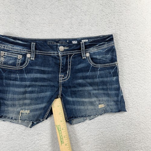 Miss Me Shorts Damen 27 W32 blau Denim mittlerer Bund amerikanische Flagge verziert Y2K - Bild 4 von 9