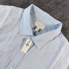 Banana Republic Mens XL Tall Blue Linen Cotton Short Sleeve Button Up Shirt NWT