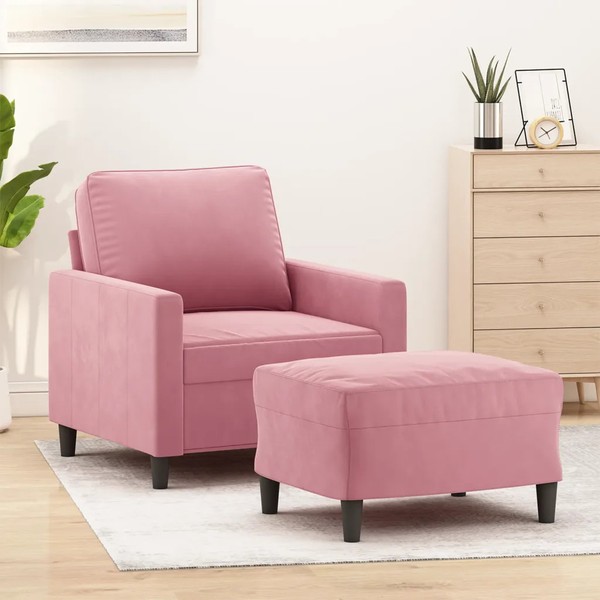 Sessel Mit Hocker Samt Rosa 60 Cm Wohnzimmer Sitzgruppe-image