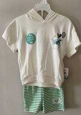 Disney Mickey Mouse White Hoodie and Green Striped Shorts Set Size 2T