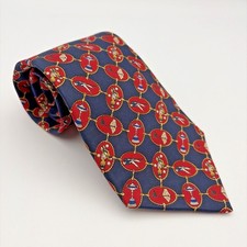 Tommy Hilfiger Tie Mens OS Navy Blue Golf Novelty Print Italian Silk USA Made