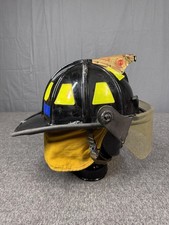 Vintage Cairns Hat Firefighter Cap Adj Mens Black Yellow Shield FD 1010 90s