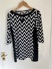 Monochrome Chevron Zig Zag Illusion Tunic Dress 3/4 Sleeve Black White 14 CMD