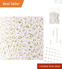 Acrylic Alphabet Letter Beads Set - 500 Pcs Gold on White for Kids' Bracelets
