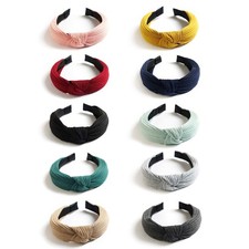 10 Pack Wide Knotted Turban Headbands for Women, Elastic Plain Hair Accessories