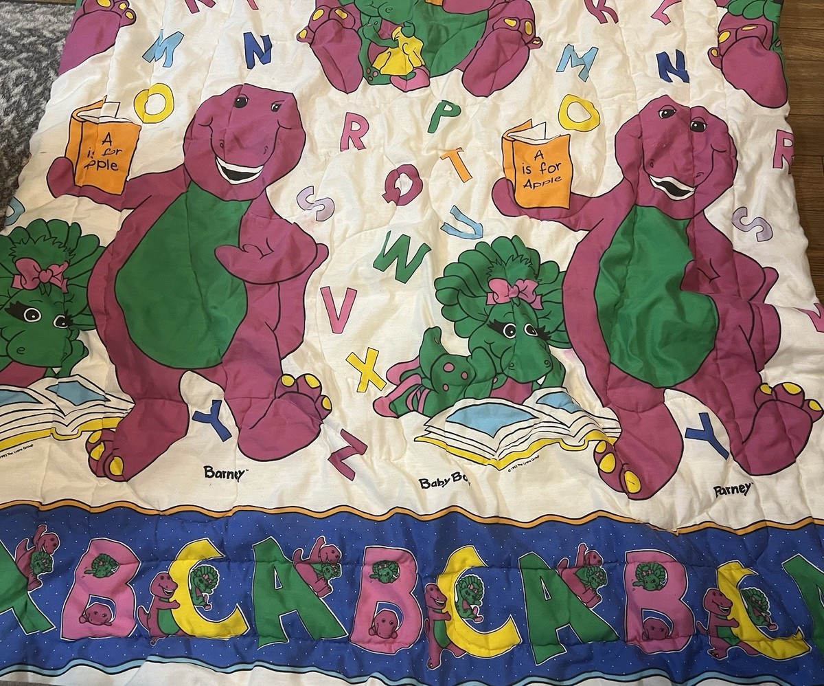 VTG 1993 Barney And Baby Bop Twin Comforter With Matching