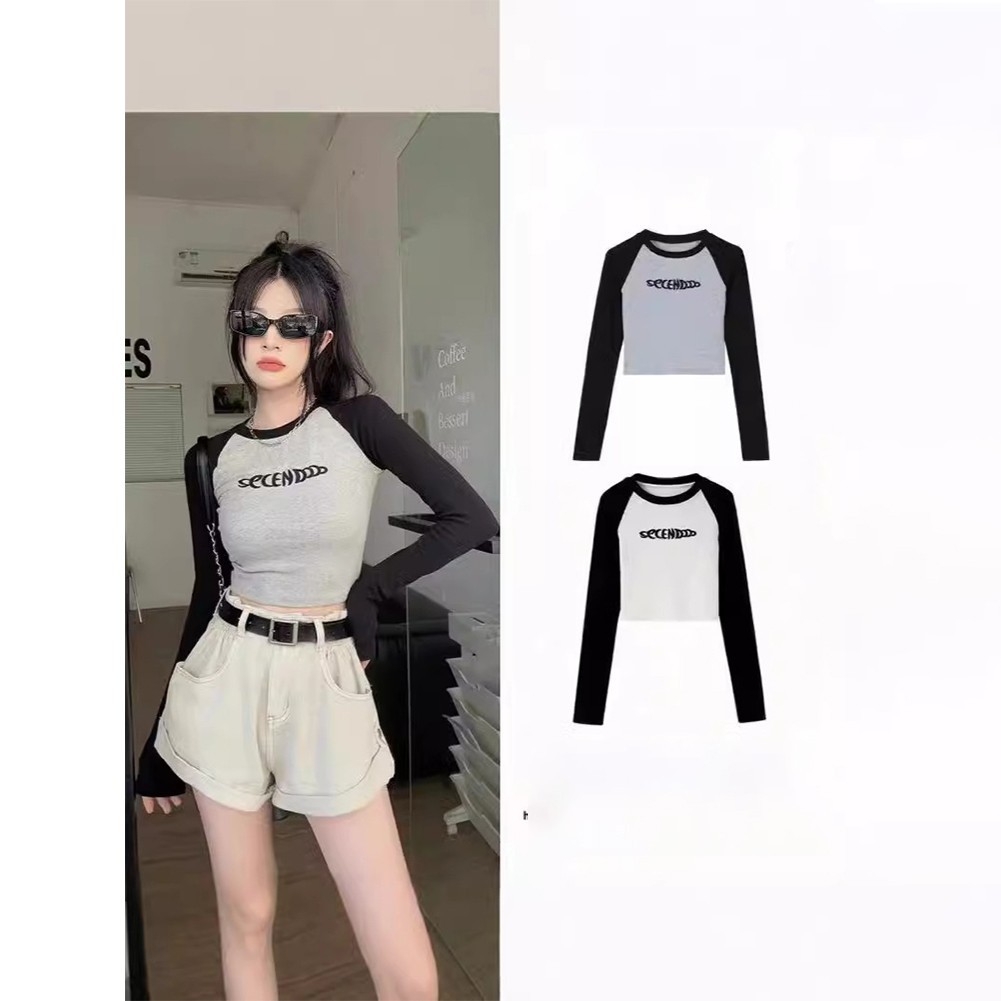 ALTRA Bellissima t shirt donna tinta unita manica lunga con accenti di ricamo