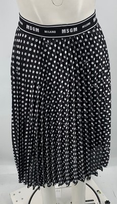MSGM Kids Black White Polka Dot Elastic Waist Pleated Girl Skirt sz 14y
