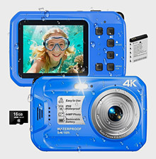 IP68 4K Underwater Camera 64MP Waterproof Autofocus 16x Zoom 2.5in Blue