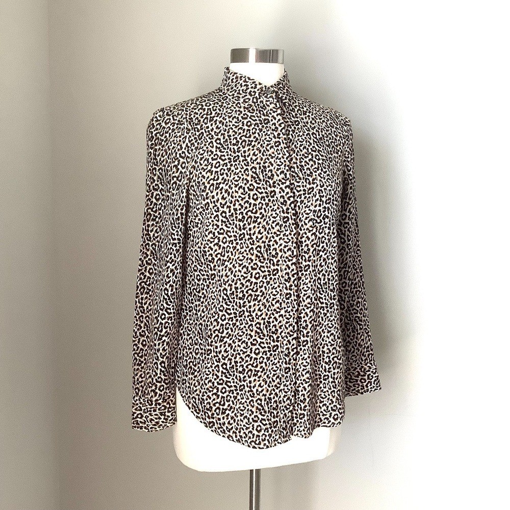J Crew 100% Silk Leopard Long Sleeves Button Up Shirt 2