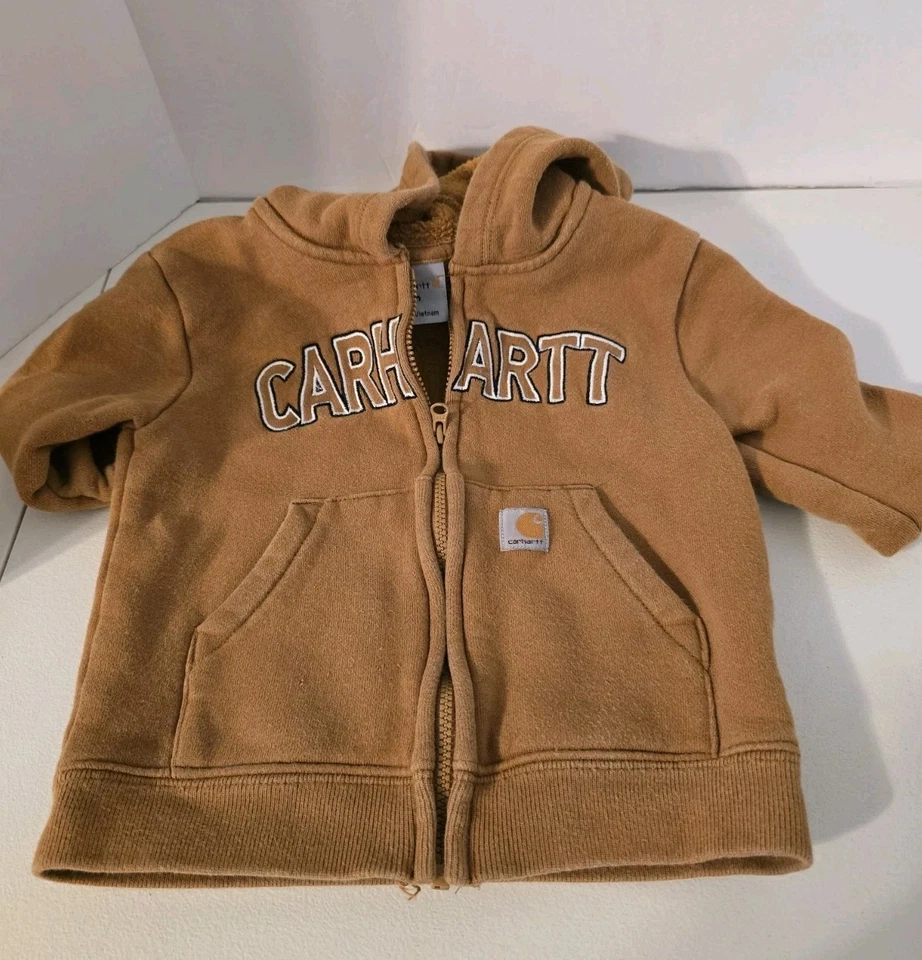 Carhartt Jacke Jungen 12M camel hellbraun Hoodie durchgehender Reißverschluss Kleinkind Freizeit Outdoor