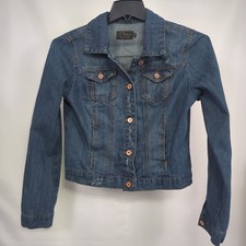 Ci Sono Girl's Size M Distressed Long Sleeve Button Front Denim Jean Jacket GUC 