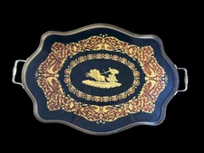 Italian Lacquered Wood Serving Tray W/ Scalloped Silhouette Brass Neoclassical