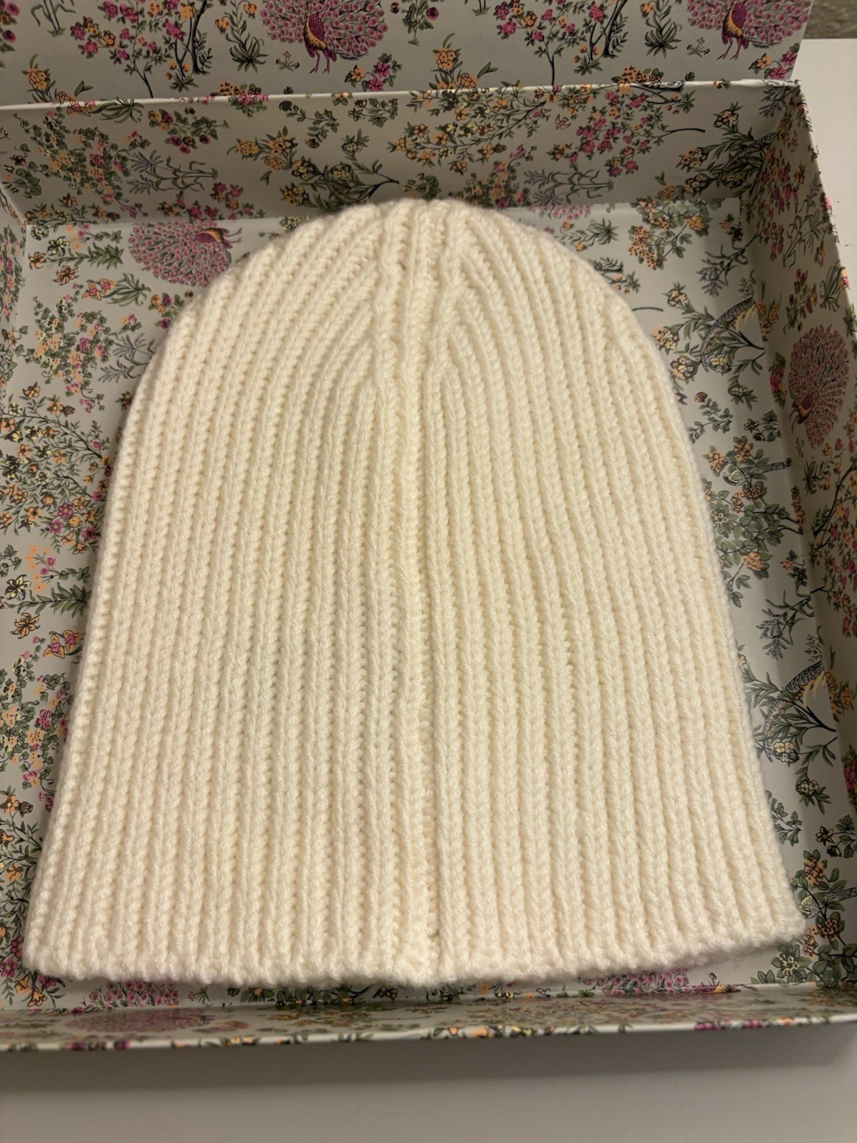 Tory Burch Merino Wool Ribbed Knit Ivory Mitten & Hat Set OS Lined Logo Winter thumbnail 6