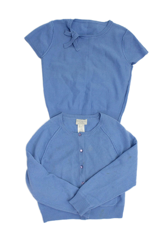 Best & Co Girls Long Sleeves Two Piece Cardigan Sweater Set Blue Size 8