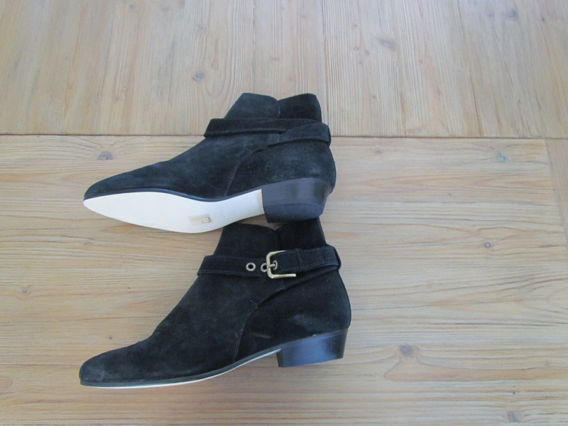 EUC J.Crew Size 8.5 8 1/2 Black Suede Leather Buckle Side Bootie Boots