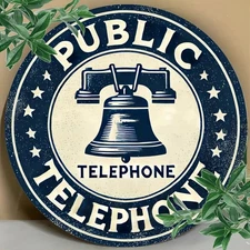 Vintage Telephone Bell Black White Retro Metal Sign 7.87Inch