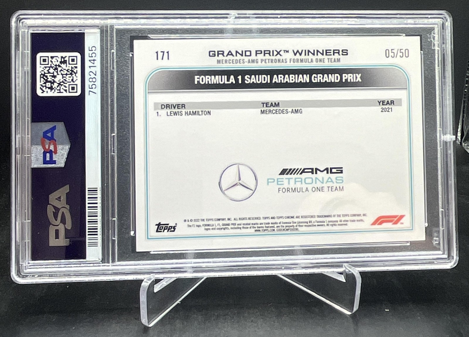 2022 Topps Chrome F1 Lewis Hamilton Saudi Arabia GP Winner Gold 05/50 PSA 9 #171 view 2