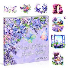 Purple Transparent Flower Stickers for Scrapbooking, Journaling, Crafts, 30 S...