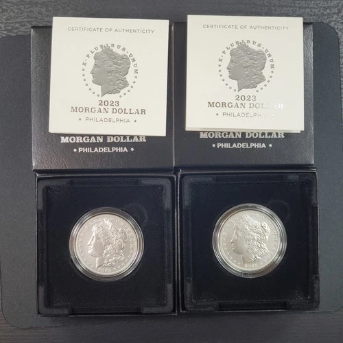 2x 2023-P Morgan Silver Dollar Sets .859 oz .999 Fine Silver Each w/OGP & COA