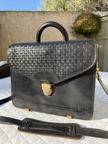 Hartmann Lombardo Black Woven Leather Veronica Hart Gentlemen’s Briefcase Bag