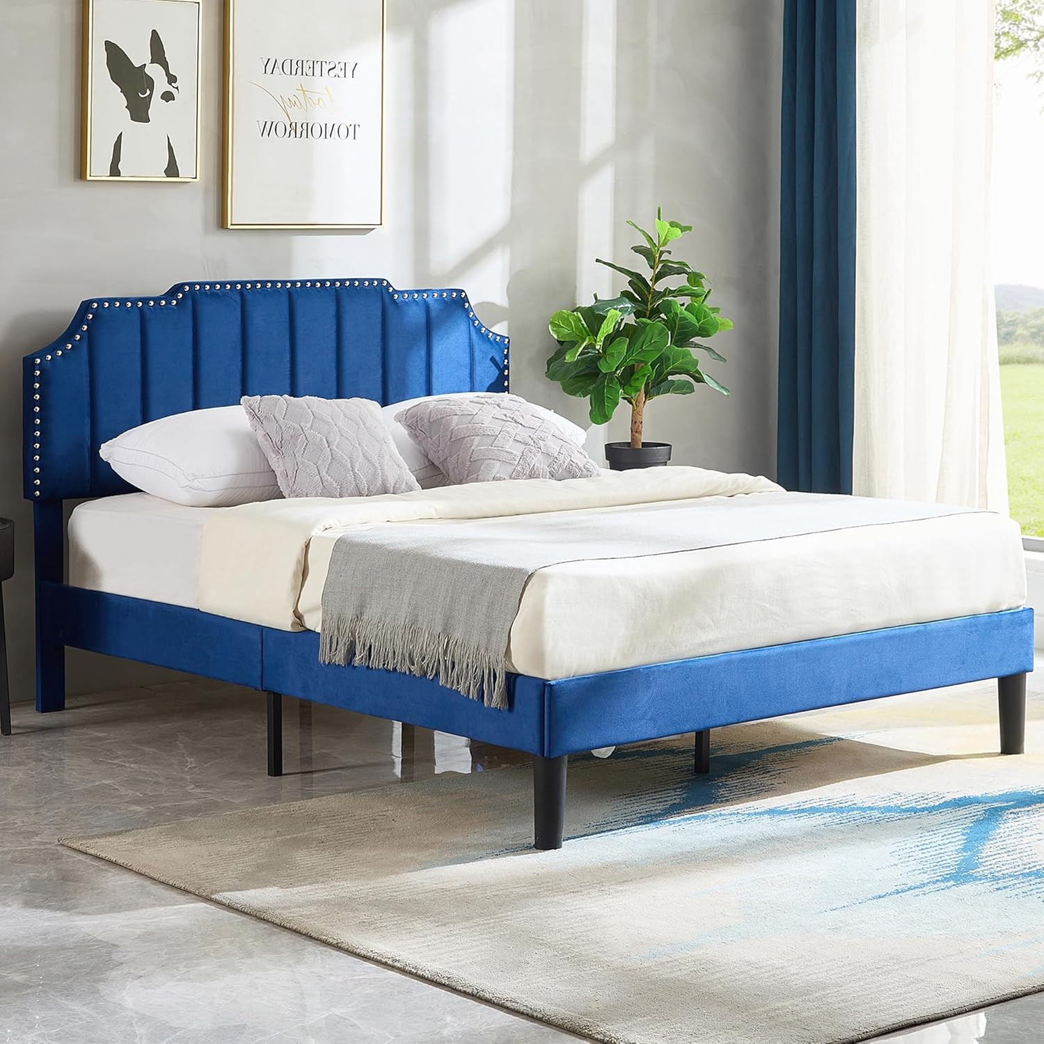 With Adjustable Headboard & Wood Slat Support