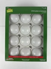 New Christmas Crafts 12 White Glass Christmas Tree Ornaments w/ Silver Caps