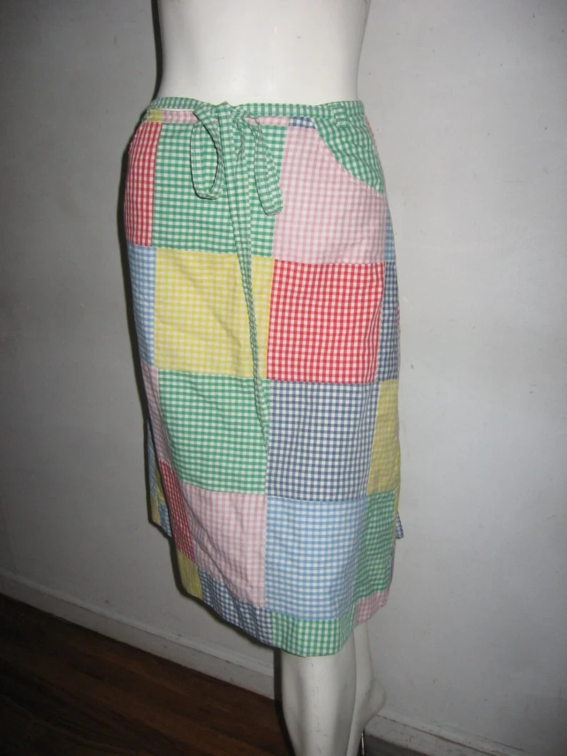 VTG Multicolor Patchwork Color Block Gingham Chec… - image 4